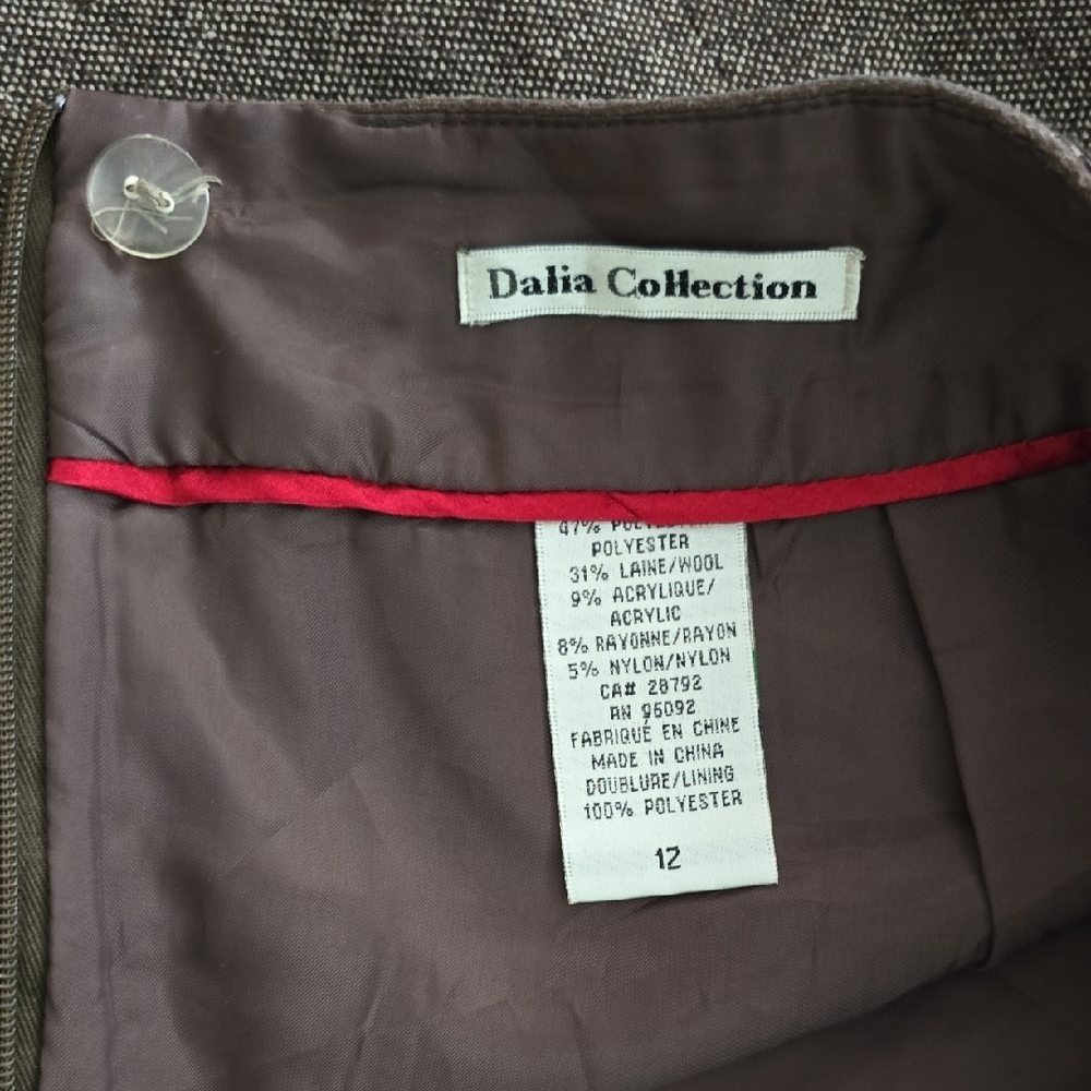 Dalia Collection Women's Brown Tweed Skirt Wool Blend Line Back Zip Size 12 - Picture 7 of 12